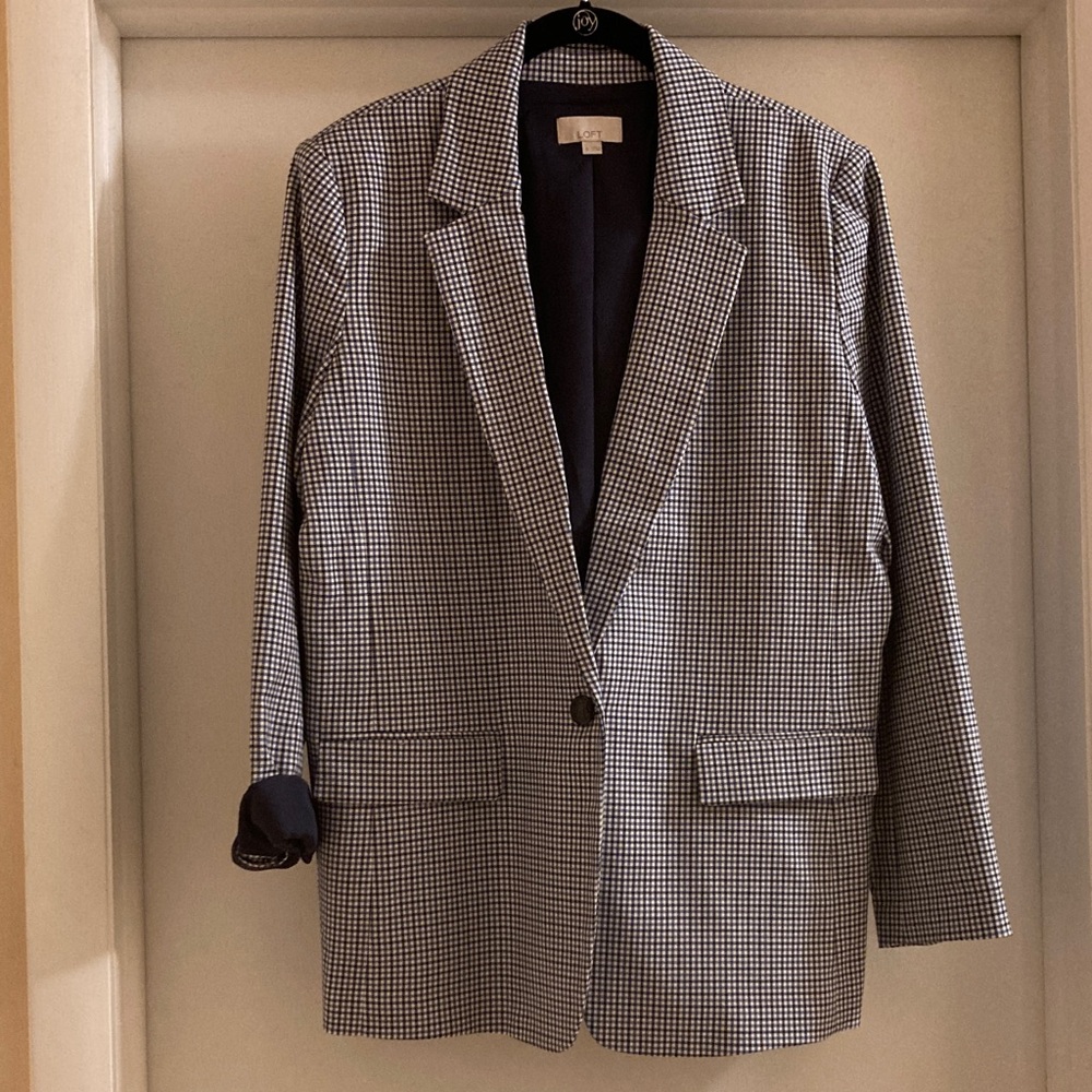 LOFT Blue and White Checkered Blazer